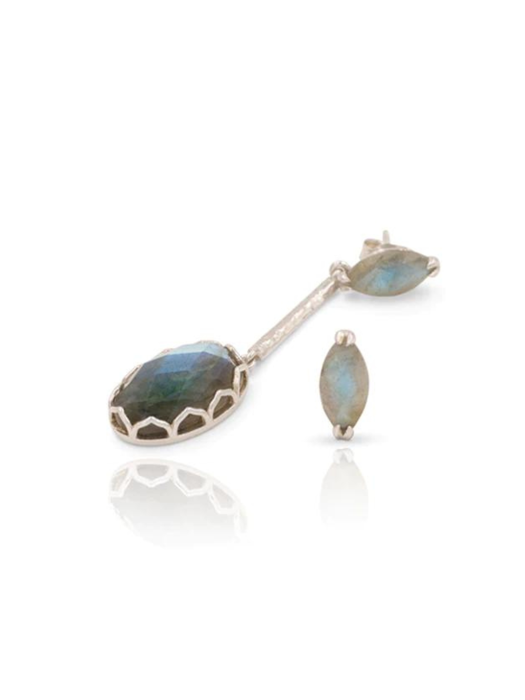 Our drop earrings showcase Labradorite, an exquisite semi precious stone that reflects a multitude of colours known as labradorescence.  Ethical jewellery handcrafted sustainable shop eco