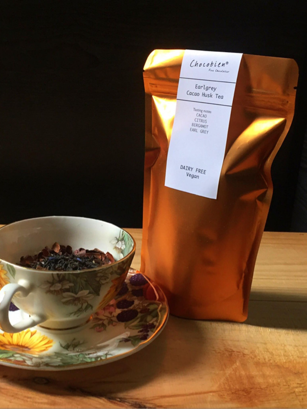 cacao earl grey tea zero calorie healthy drink vegan gluten-free dairy-free plant-based chocolate tea