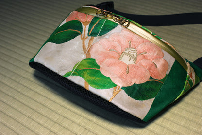 Camellia bum bag handcrafted in Japan from antique silk kimonos