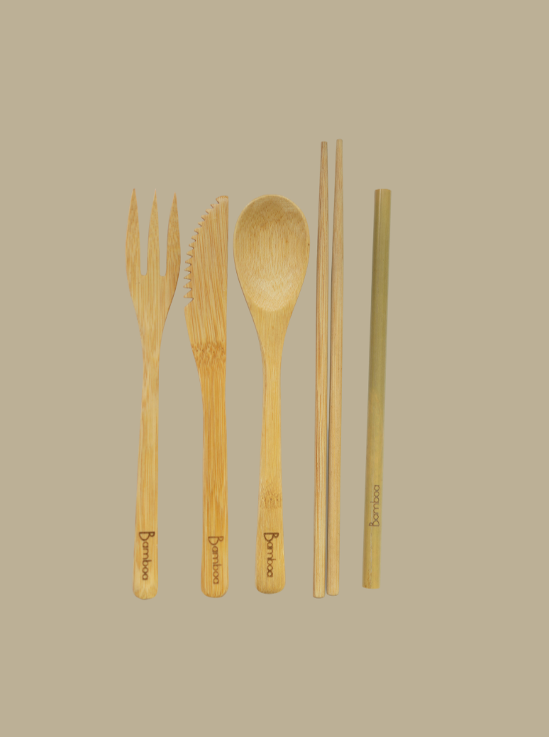 bamboo 100% natural biodegradable reusable cutlery set
