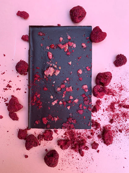raspberry timult chocolate dairy-free vegan gluten-free ethically handcrafted chocolate delicious vegan food healthy plant-based